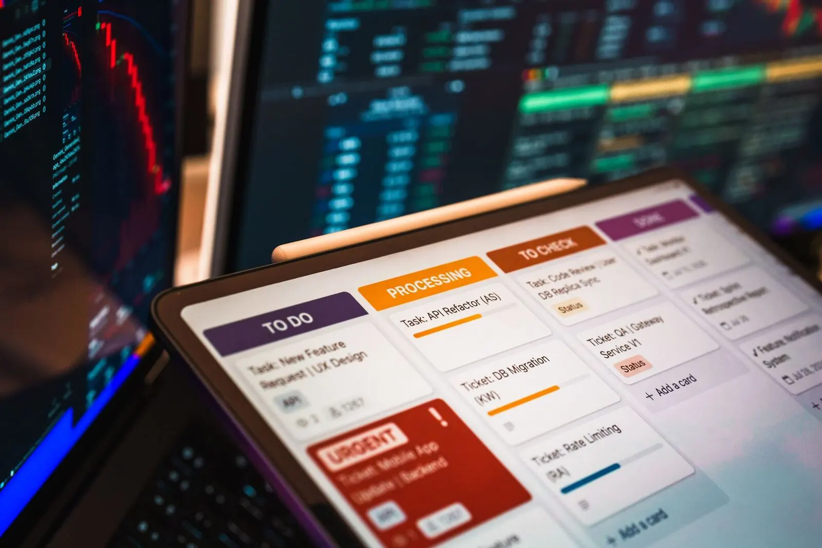 Workflow board on screen showing an automated business process