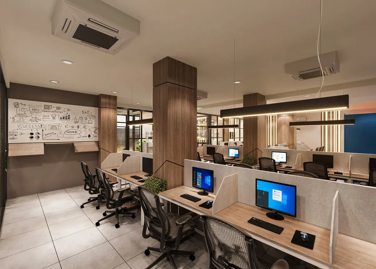Custom-built workstation setup on an office desk